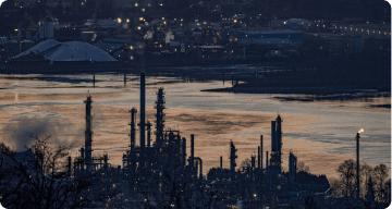 Petroleum refinery at sunset